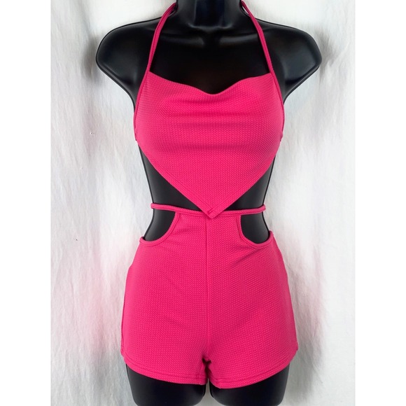 New Small Pink Barbiecore 2‎ Piece Triangle Bandana backless Halter Shorts Set - Picture 3 of 7